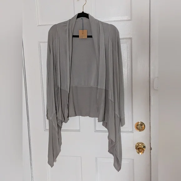 River + Sky Mixed Up Wrap Cardigan Shadowland Gray Draped Open Front NWT S/M - Picture 2 of 6